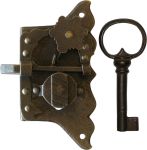 Schrankschloss, Eisen gerostet und gewachst, mit Schlüssel, Dorn 40mm links, Einzelstück, nur 1 x verfügbar