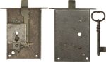 Kastenschloss, Eisen gerostet und gewachst, mit Schlüssel, Dornmaß 100mm für Schublade, Schnappriegel