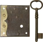 Kastenschloss historisches, Eisen antik, mit Schlüssel, Dornmaß 100mm links, Kastenschlösser alt, historisch