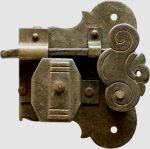 Schrankschloss, Eisen gerostet und gewachst mit Schlüssel, Dorn 40mm links, Schrankschlösser antik alt rustikal nostalgisch historisch