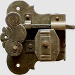 Schrankschloss, Eisen gerostet und gewachst, mit Schlüssel, Dorn 35mm rechts, Schrankschlösser antik alt rustikal nostalgisch historisch