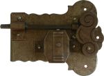 Schrankschloss, Eisen gerostet und gewachst mit Schlüssel, Dornmaß 90mm links, Schrankschlösser antik alt rustikal nostalgisch historisch