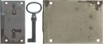 Einlaßschloß antik für alte Möbel, Eisen blank, mit historischem Schlüssel, Dorn 55mm, links und rechts verwendbar