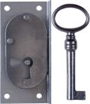 Einlassschloß antik, Eisen blank, mit Schlüssel, Dorn 25mm links