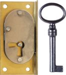 Einlassschloß antik, Messing roh, mit Schlüssel, Dorn 25mm links