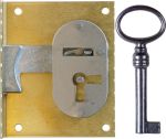 Einlassschloß, Messing roh, mit Schlüssel, Dorn 50mm rechts, Einlassschlösser antike