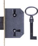 Einsteckschloß historisch mit Messingstulpe, mit Schlüssel, Eisen, Dorn 20mm, rechts und links verwendbar