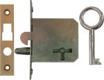 Einsteckschloß antik, mit vernickeltem Schlüssel, Dorn 15mm rechts, Rollladenschloss