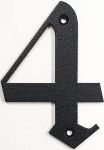 Hausnummer, Zahl 4 Eisen schwarz antik, Höhe: 110mm. Alte Schrift in Metall