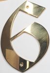 Hausnummer 6 Messing poliert unlackiert, Höhe: 170mm. Alt antik, goldfarben
