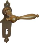 Halbgarnitur Messing patiniert, Türdrücker und Türschild, antiker Türbeschlag alter, Türhenkel