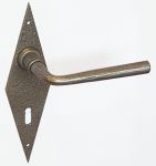 Halbgarnitur alte, Eisen geschmiedet altgrau, antiker Türdrücker mit Türschild, antiker Türbeschlag, für eine alte schmiedeeisen Garnitur