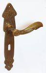 Halbgarnitur Messing gegossen, antik patiniert, Jugendstil Türgriff und Türschild, antiker Türbeschläge rustikaler