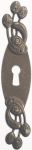 Schlüsselschild hoch, antik, Messing altverzinnt, Schrankbeschläge Jugendstil