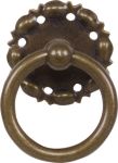 Historische Möbelgriffe antike, Ringgriff alter aus Messing gefertigt und patiniert, mit Ring 34mm