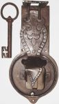 Antikes handgefertigtes Truhenschloss historisches, altes mit Haken und Schlüssel, Eisen rostig, Dorn 155mm, Einzelstück, nur 1 x verfügbar (L)