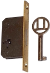 Einsteckschloß, Dorn 13mm, links, mit Messingstulpe und vernickeltem Schlüssel