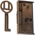 Mini-Kastenschloss ohne Stulp, Eisen blank, mit Schlüssel, Dorn 10mm rechts