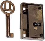 Mini-Kastenschloss, Eisen blank, mit Schlüssel, Dorn 14mm rechts