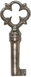 Kleiner Schlüssel vernickelt, antik, alt, mit geradem Bart, Außendurchmesser 4mm