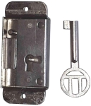 Mini-Kastenschloss, Eisen blank, mit Schlüssel, Dorn 15mm rechts