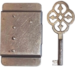 Mini-Kastenschloss, Eisen blank, mit Schlüssel, Dorn 27mm rechts