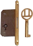 Einsteckschloß, mit hell vermessingtem Schlüssel, Dorn 13mm, links
