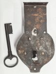 Original altes antikes handgefertigtes Truhenschloss historisches, mit Haken und Schlüssel, Eisen rostig, Dorn 140mm, Einzelstück, nur 1 x verfügbar
