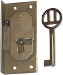 Einlassschloß, Eisen blank mit vernickeltem Schlüssel, Dorn 17mm rechts, antik, alt. Nur noch 2 Stück verfügbar.
