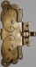 Vitrinenschloss ohne Stulpe, Eisen altvermessingt mit Schlüssel, Dorn 30-35mm, rechts und links verwendbar, mit Schlüssel.