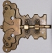 Vitrinenschloss ohne Stulpe, Eisen altvermessingt mit Schlüssel, Dorn 60mm, rechts und links verwendbar, mit Schlüssel.