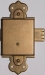 Vitrinenschloss ohne Stulpe, Eisen altvermessingt mit Schlüssel, Dorn 25mm, rechts und links verwendbar, mit Schlüssel.