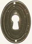 Biedermeier Schlüsselschild alt antik, Messing gegossen patiniert