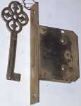 Einsteckschloß, mit vernickeltem original alten Schlüssel, Dorn 25mm rechts und links verwendbar