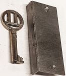 Einlassschloß, Eisen blank mit Eisenschlüssel, Dorn 12,5mm links, antik, alt