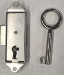 Mini-Kastenschloss, Eisen blank, mit Schlüssel vernickelt, Dorn 10mm rechts, Einzelstück, nur noch 1 x verfügbar