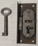 Einlassschloß, Eisen blank mit Eisenschlüssel, Dorn 16mm rechts, antik, alt, Einzelstück, keine weiteren lieferbar