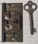 Schatullenschloss, Eisen mit Eisenschlüssel, Dorn 15mm, für Schatullen und kleine Truhen, nur noch 1 Stück verfügbar