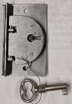 Schatullenschloss, Eisen mit vernickeltem Schlüssel, Dorn 17mm, für Schatullen und kleine Truhen, nur noch 1 Stück verfügbar