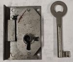 Einlassschloß, Eisen blank mit Eisenschlüssel, Dorn 30mm rechts, antik, alt, Einzelstück, keine weiteren lieferbar