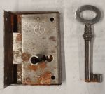 Kastenschloss für Schublade, mit Schlüssel, Dorn 30mm, lad, antik, alt, Eisen angerostet