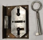 Einlassschloß, Messing patiniert mit vernickeltem Schlüssel, Dorn 35mm rechts, links und lad verwendbar, antik, alt, Einzelstück, nur 1 x verfügbar