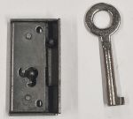Mini-Kastenschloss mit Stulp, Eisen blank, mit vernickeltem Schlüssel, Dorn 10mm links, nur noch 1 x verfügbar, Einzelstück