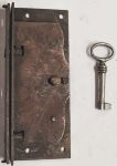 Schatullenschloss, Eisen altvermessingt mit Schlüssel, Dorn 23mm, für Schatullen und kleine Truhen, nur 2x verfügbar